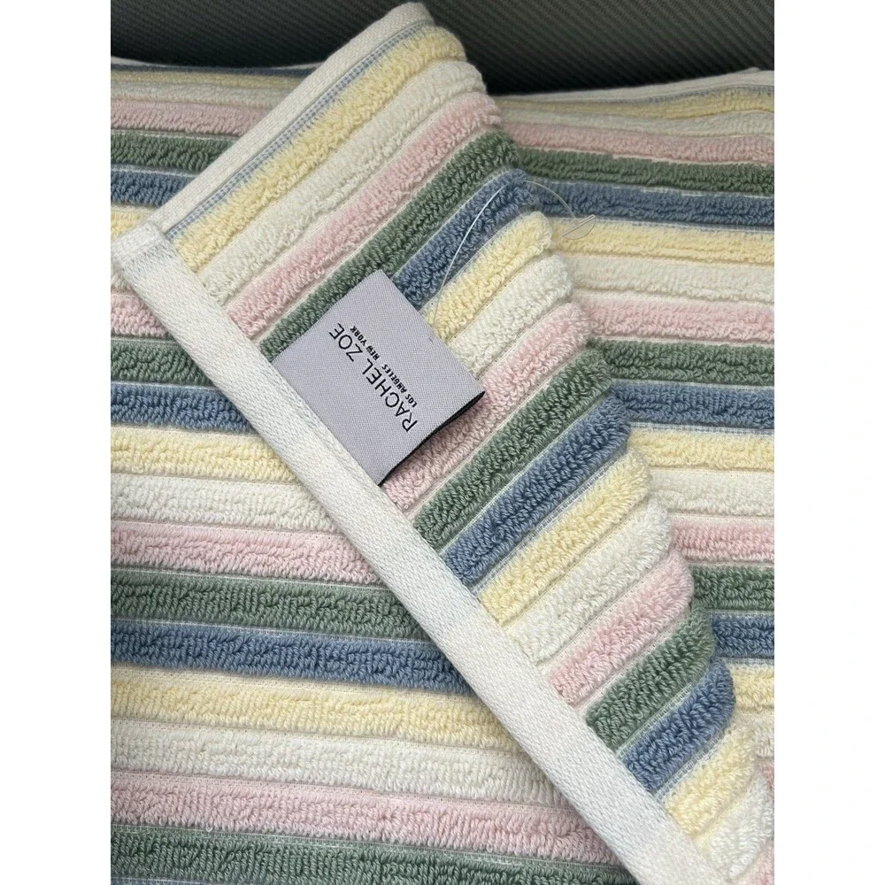Rachel Zoe Pastel Rainbow Stripes 2 Bath 2 Hand Towels 4 pc Set 100% Cotton New
